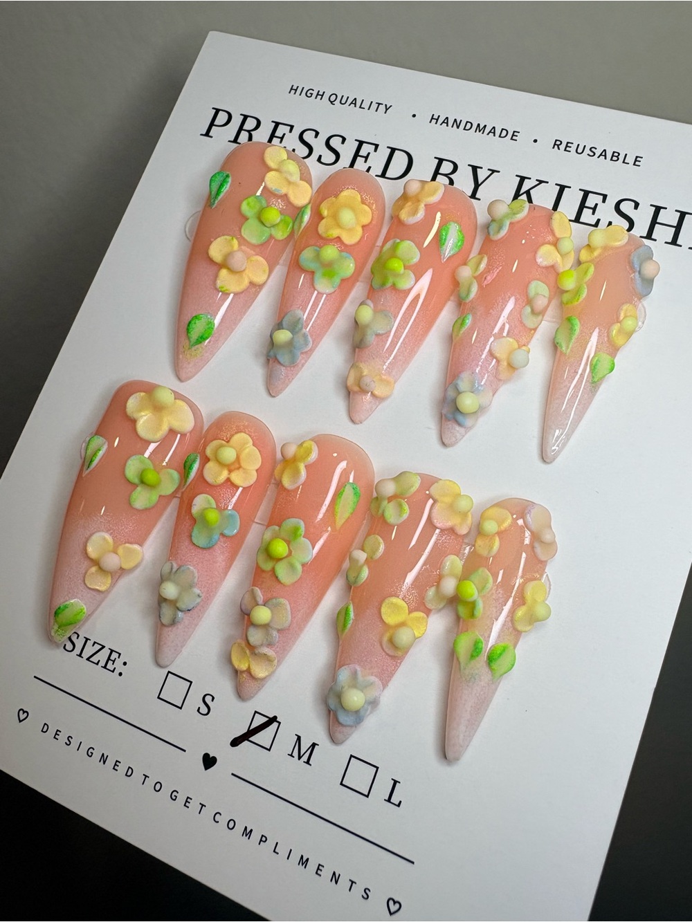 Handmade Pink Floral Press-On Nails